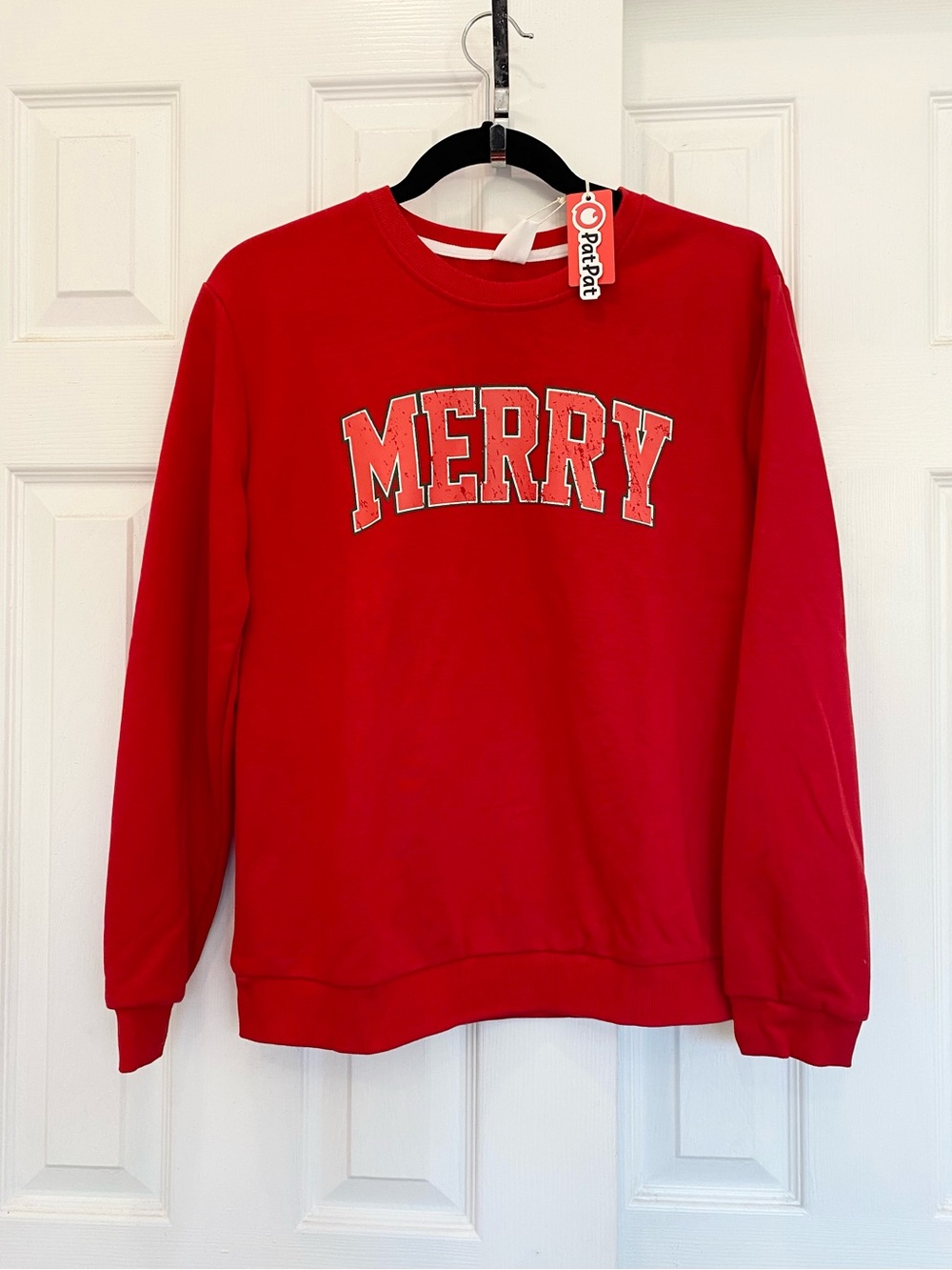 Patpat Women 'MERRY' Letter Print Holiday Red Xmas Crewneck Sweatshirt , Size M